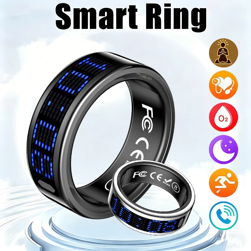 Smart Ring Health Tracker Heart Rate Sleep - Nowy Inteligentny Pierścień z Niebieskim Wyświetlaczem