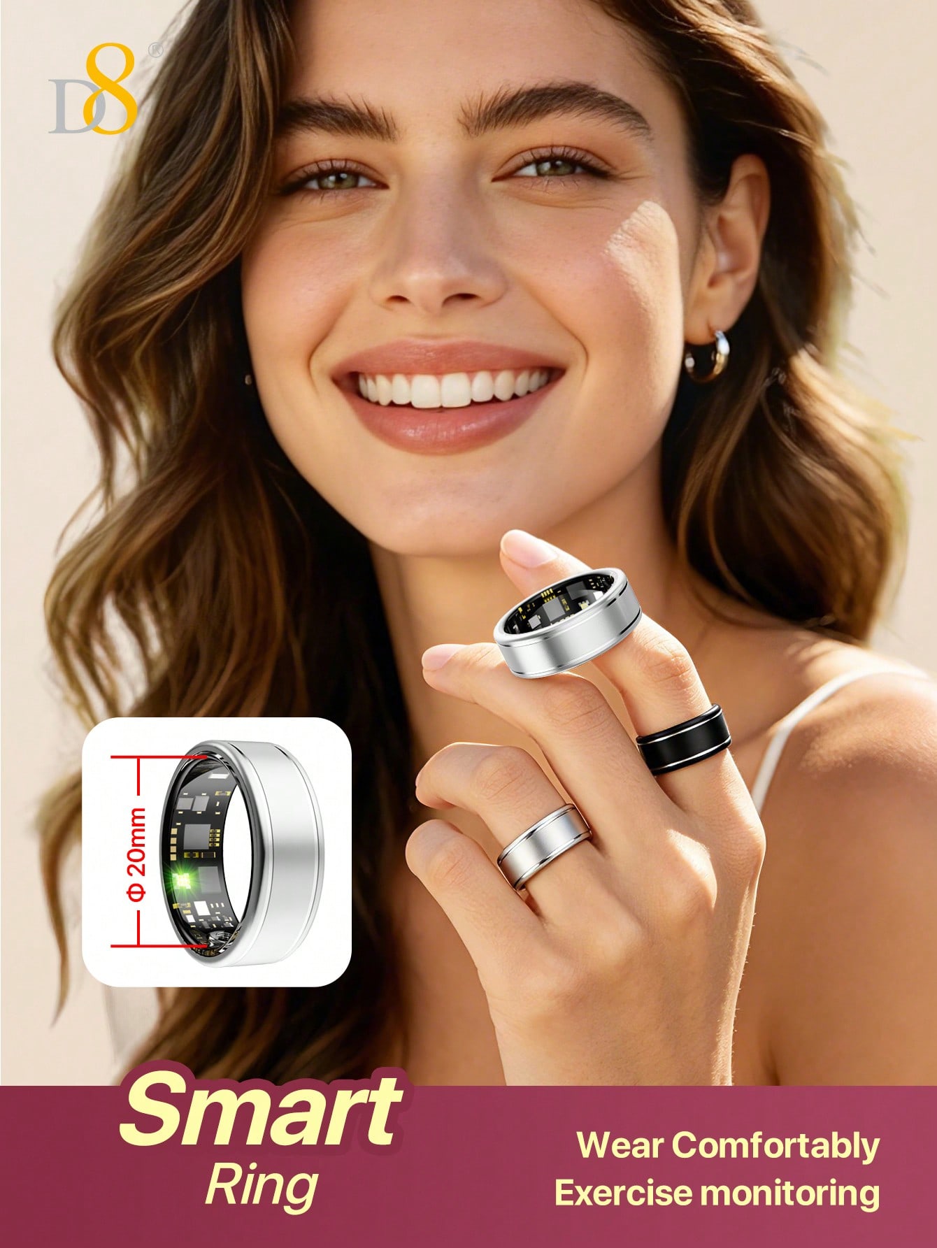 Smart Ring Step Calorie Fitness Monitor - Inteligentny pierścień D8 do monitorowania kondycji
