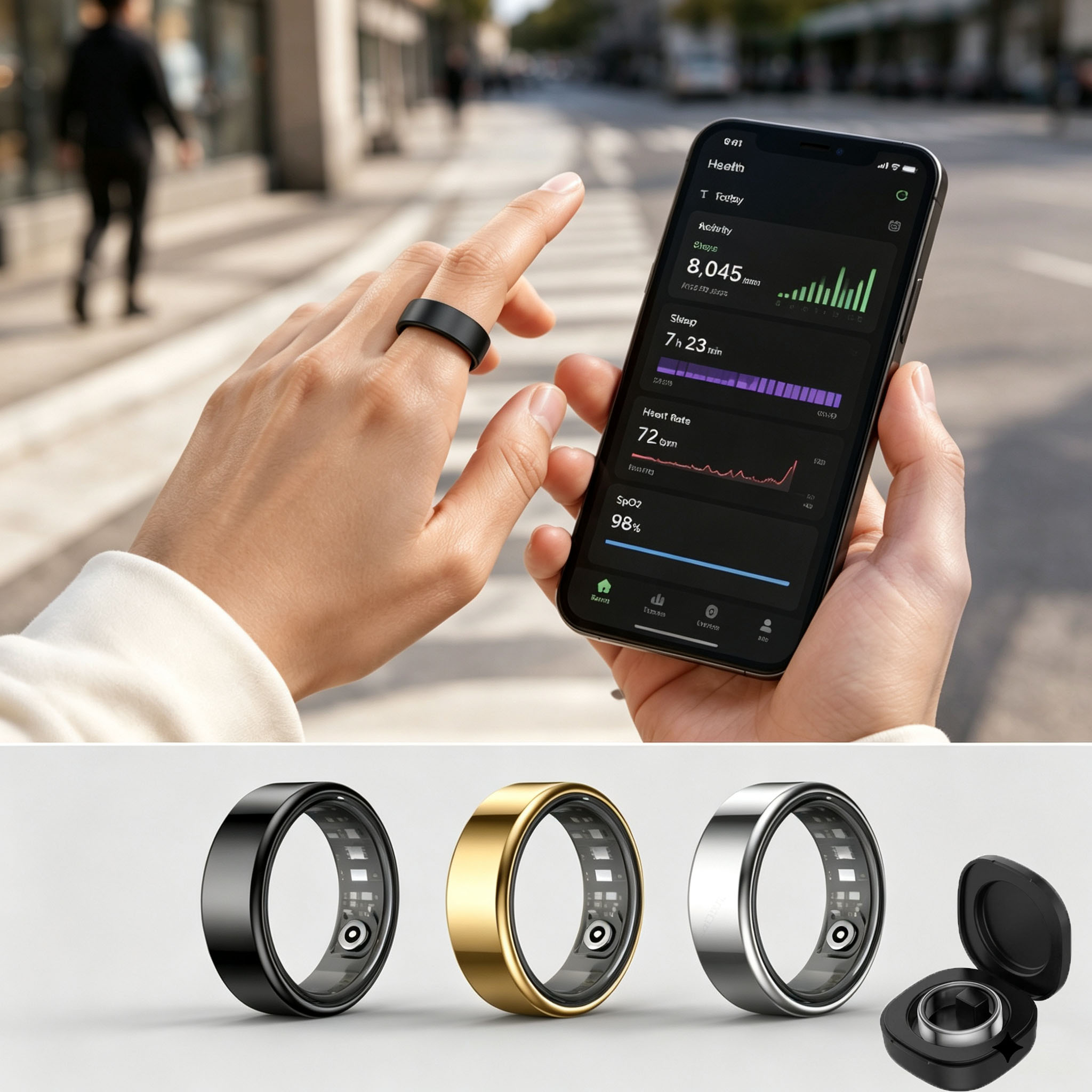 Smart Ring Health Tracker Heart Rate Sleep - Inteligentny Pierścień do Monitorowania Tętna, Ciśnienia