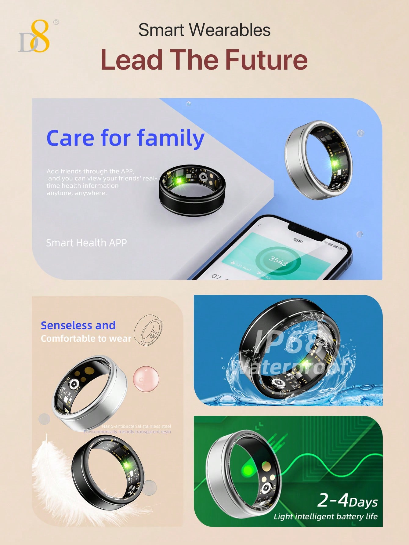 Inteligentny pierścień D8 do m – Smart Ring Step Calorie Fitness Monitor recenzja i cena